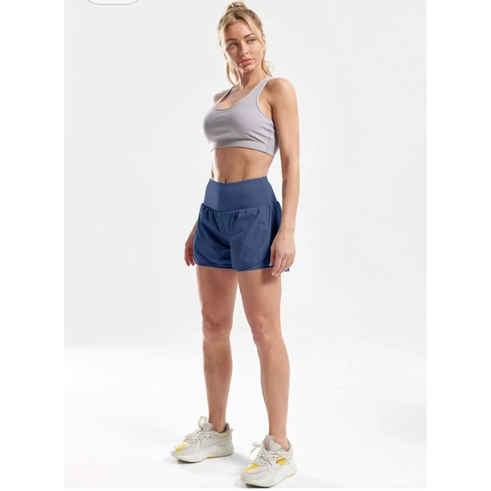 CADMUS 2 in 1 Women's Workout Shorts - Navy Blue - Athletic Running Shorts Sz S